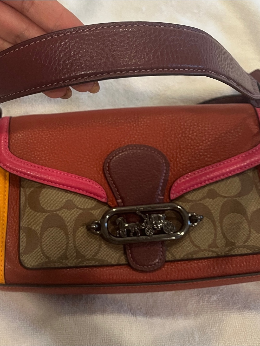 Coach Brown, Pink and Orange Signature Canvas Shoulder Bag
